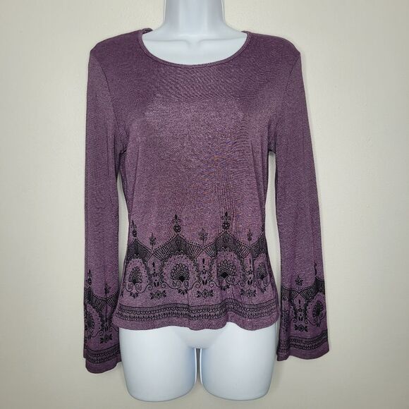 Y2k Eye Shadow purple black dark grunge boho witchy ling sleeve top size M - Picture 1 of 7